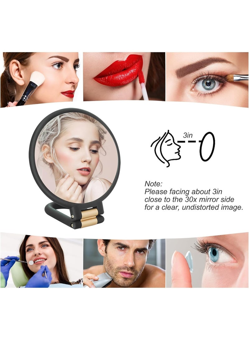 30x مكبر المرآة، مرآة السفر اليد مع مقبض - مرآة محمولة مزدوجة الجانب مع 1X 30X مكبر ومقبض قابل للتعديل / الوقوف، مرآة السفر القابلة للطي اليدوية للمكياج (الأسود) - Image 5